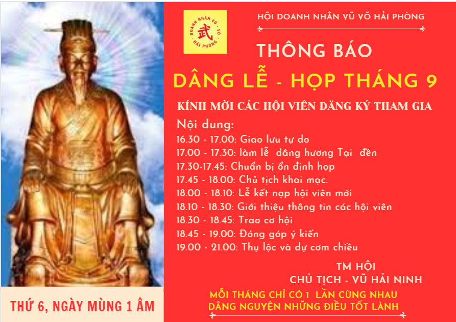 THÔNG BÁO V/V HỌP DOANH NHÂN VŨ (VÕ) HẢI PHÒNG - DÂNG HƯƠNG HÀNG THÁNG